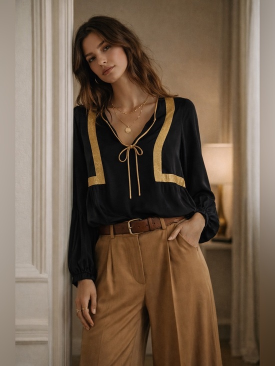 Amanda Uprichard Tops - NWOT Amanda Uprichard | Silk Gold Trim Blouse | 100% Silk | Size P